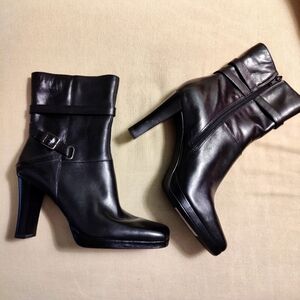 Michael Shannon high heel Black Leather Dexter Boots with buckle straps, Size 8